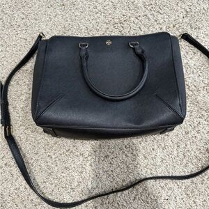 Tory Burch Black Leather Zip Tote